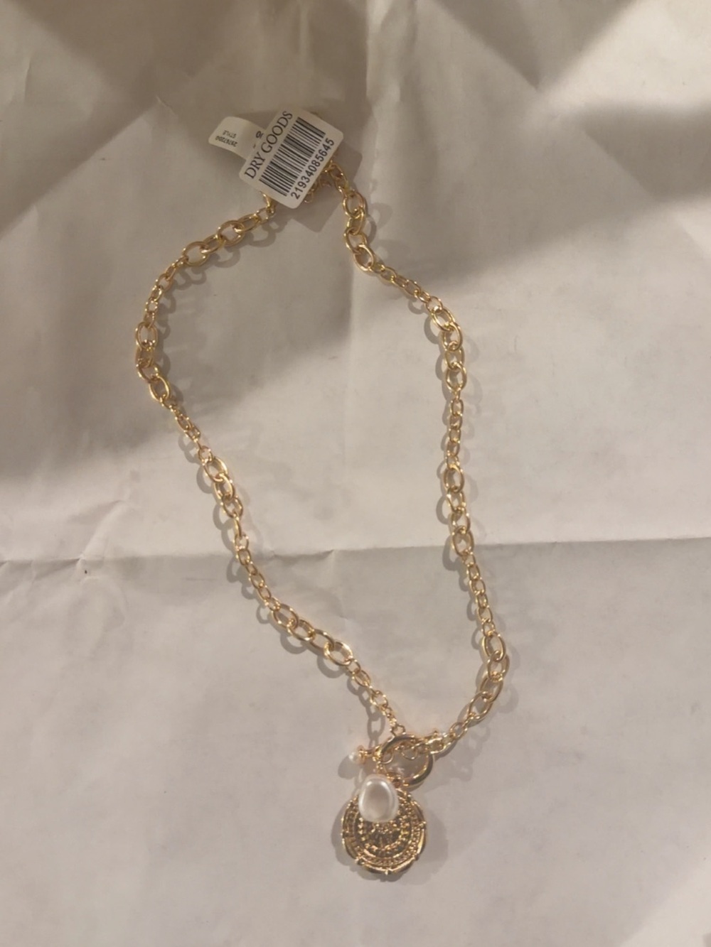 Dry Goods Gold Chain Necklace with White Pendant
